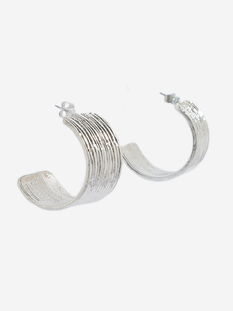 Westside Accessories Silver Self-Textured Chunky Half Hoop Earrings