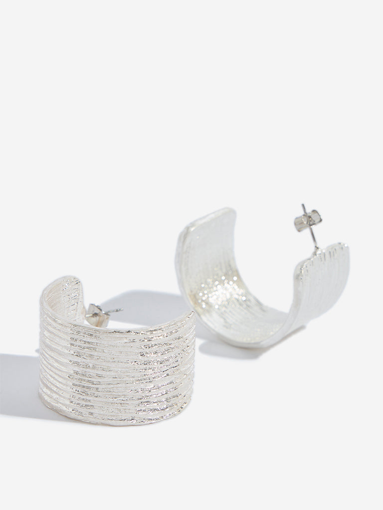 Westside Accessories Silver Self-Textured Chunky Half Hoop Earrings