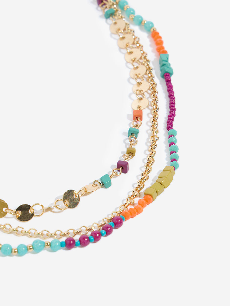 Westside Accessories Multicolour Beaded Chain Necklace Set - Pack of 3