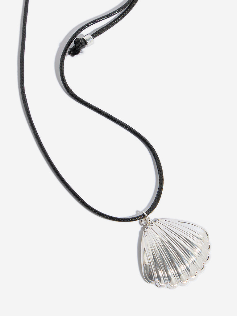 Westside Accessories Silver Black Shell Pendant Cord Necklace