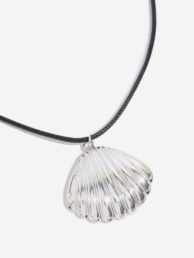 Westside Accessories Silver & Black Shell Pendant Cord Necklace
