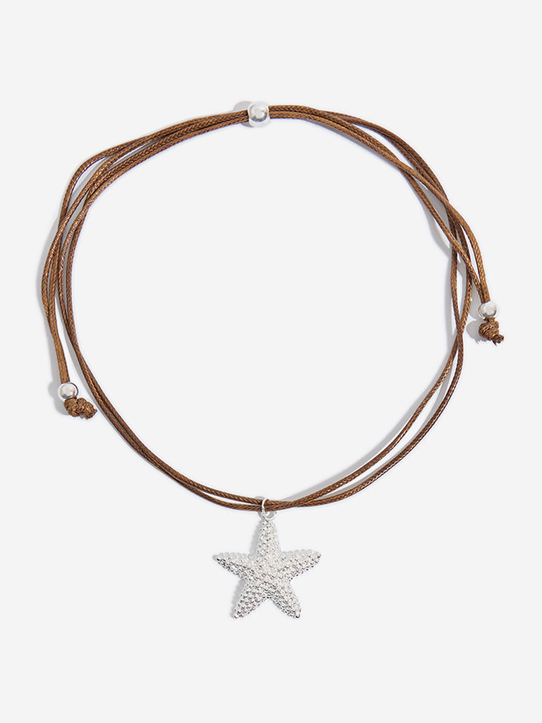 Westside Accessories Silver & Brown Starfish Pendant Cord Necklace