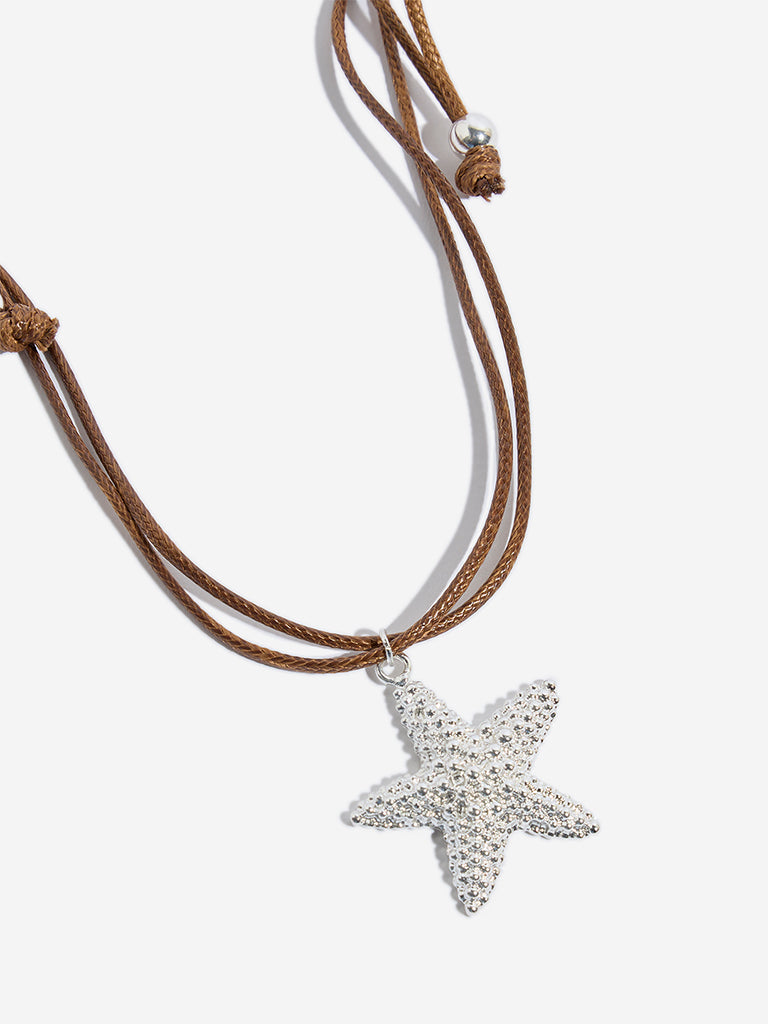 Westside Accessories Silver & Brown Starfish Pendant Cord Necklace