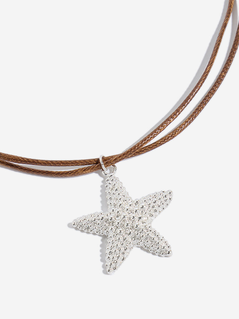 Westside Accessories Silver & Brown Starfish Pendant Cord Necklace