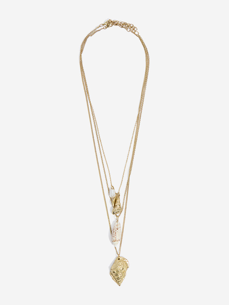Westside Accessories Gold Cord Chain Shell Necklace Set - Pack of 2
