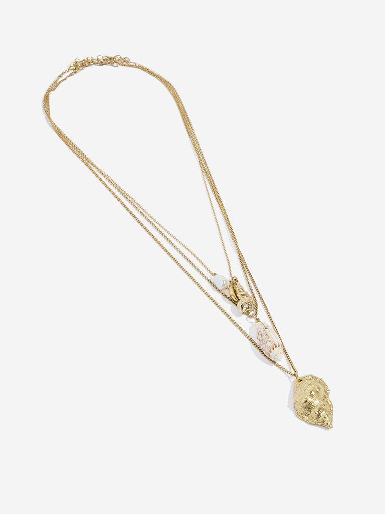 Westside Accessories Gold Cord Chain Shell Necklace Set - Pack of 2
