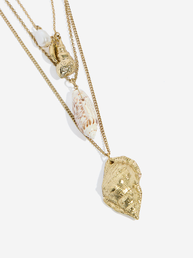 Westside Accessories Gold Cord Chain Shell Necklace Set - Pack of 2