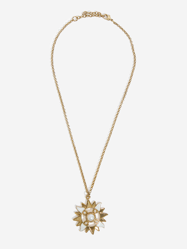 Westside Accessories Gold & White Sun Pendant Necklace