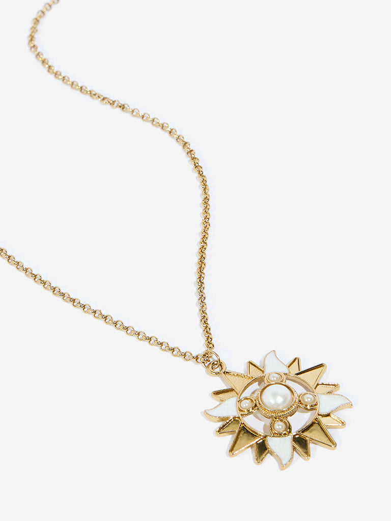 Westside Accessories Gold & White Sun Pendant Necklace