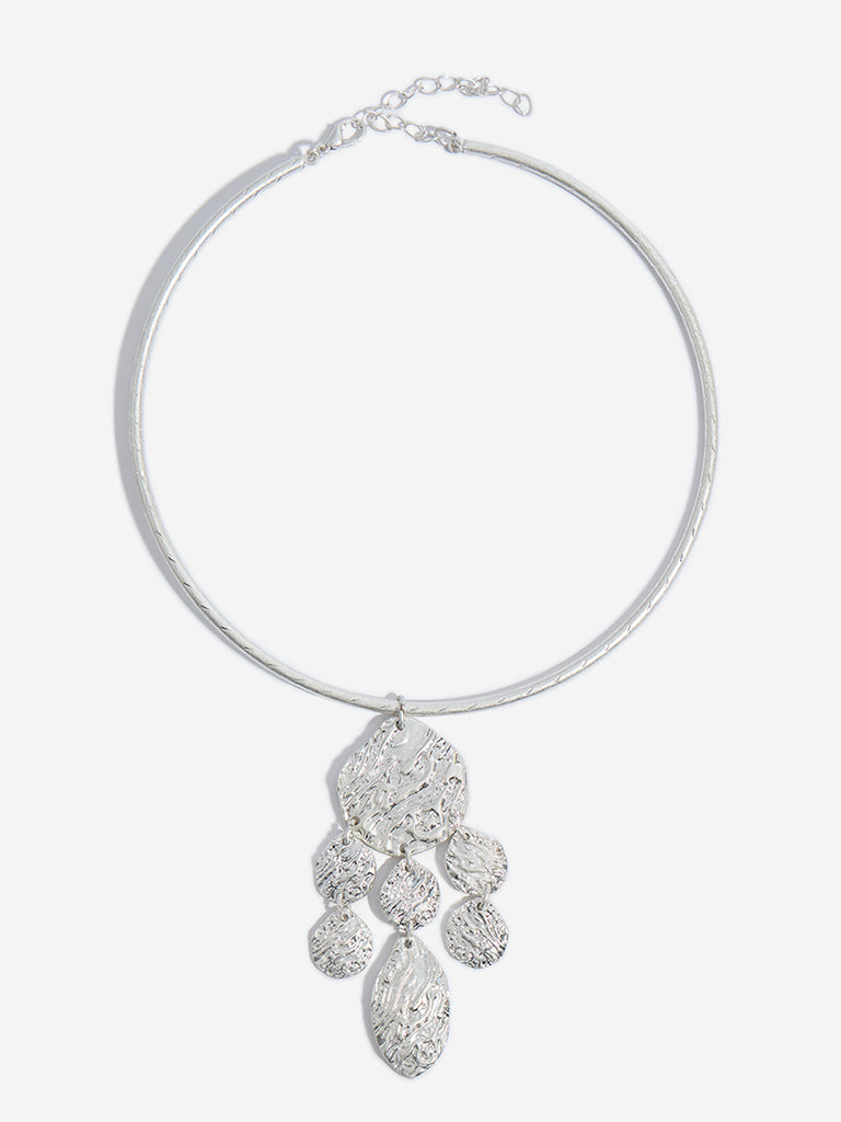 Westside Accessories Silver Textured Pendant Choker Necklace