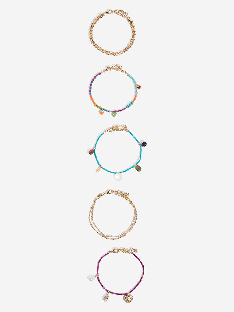 Westside Accessories Multicolour Beaded Chain Bracelet Set - Pack of 5