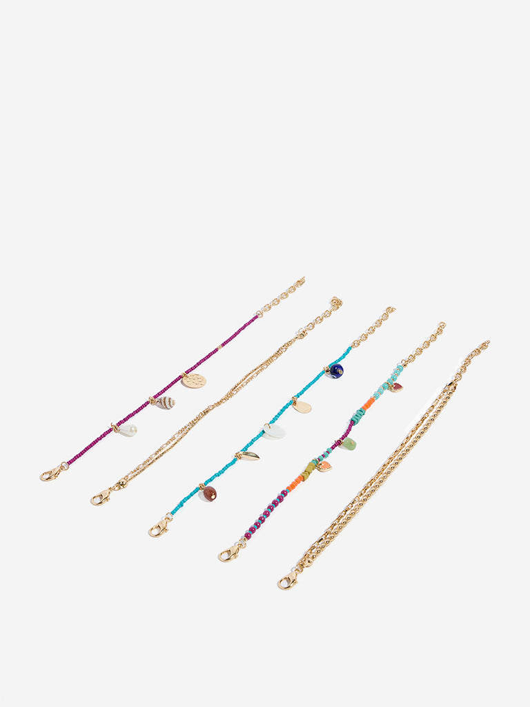 Westside Accessories Multicolour Beaded Chain Bracelet Set - Pack of 5