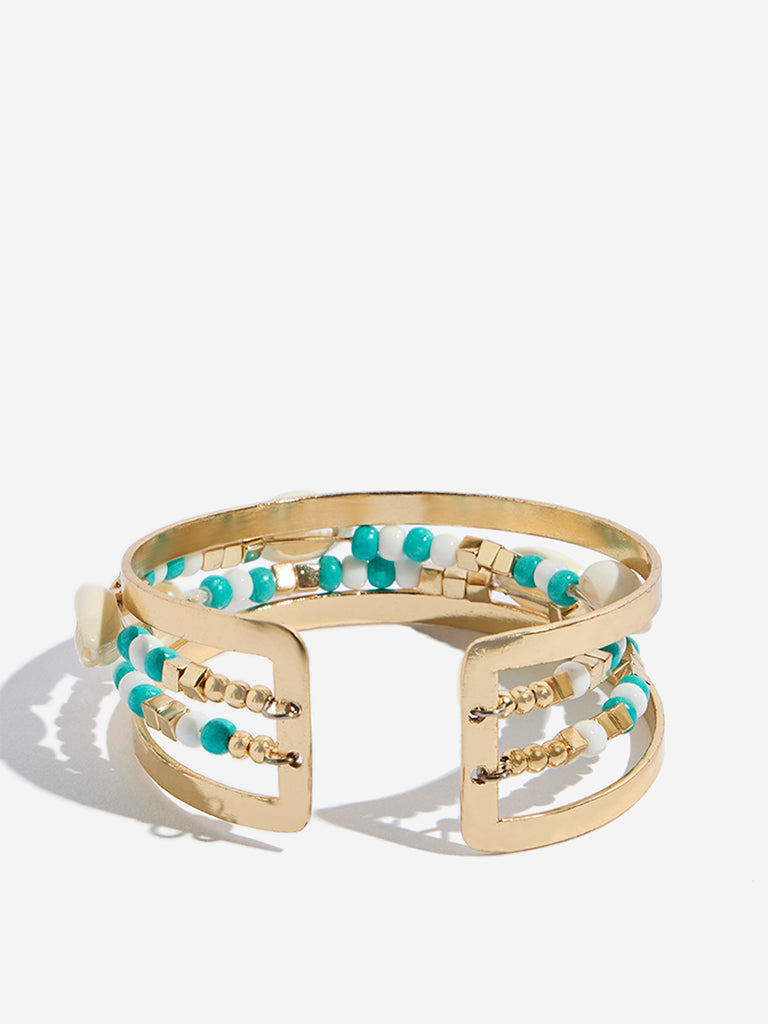 Westside Accessories Gold & White Shell Statement Cuff Bracelet