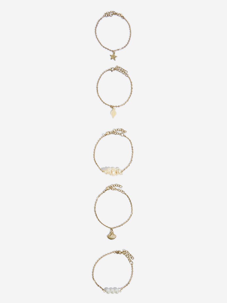 Westside Accessories Gold-Toned Charm Bracelet Set - Pack of 5