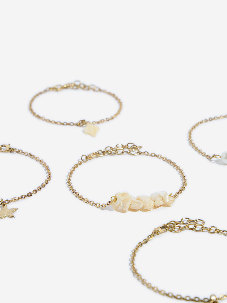 Westside Accessories Gold-Toned Charm Bracelet Set - Pack of 5