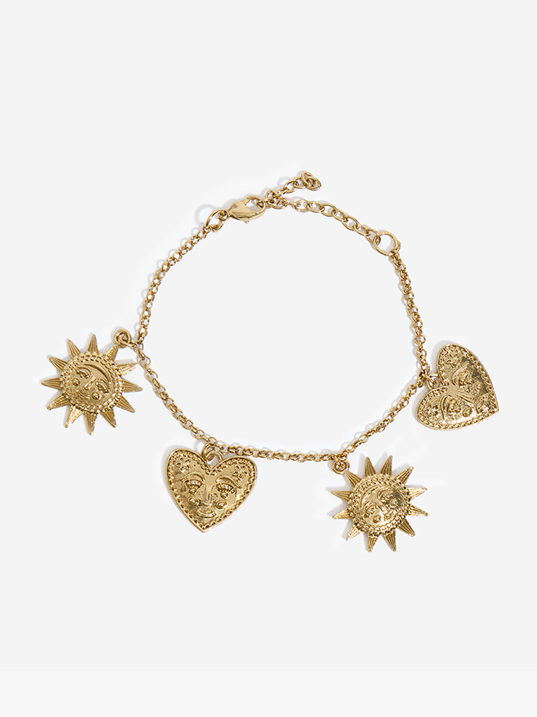 Westside Accessories Golden Sun and Heart Charm Bracelet