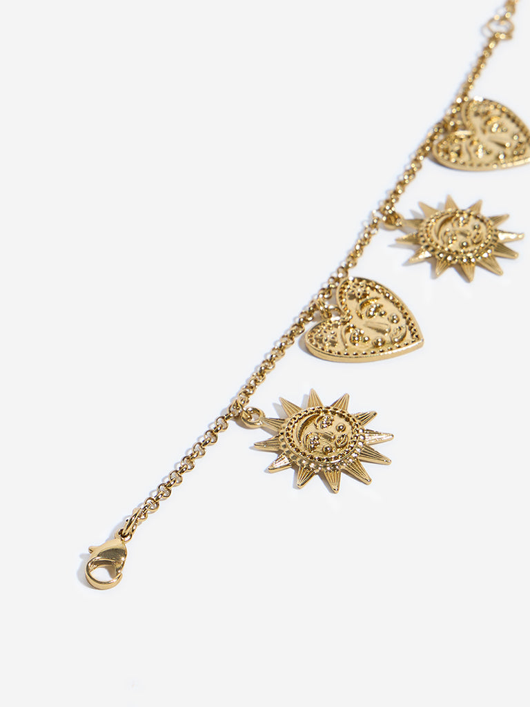 Westside Accessories Golden Sun and Heart Charm Bracelet