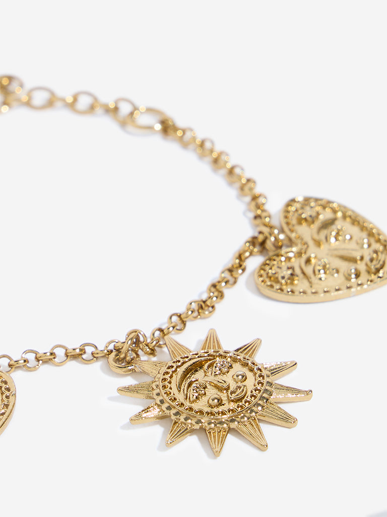 Westside Accessories Golden Sun and Heart Charm Bracelet