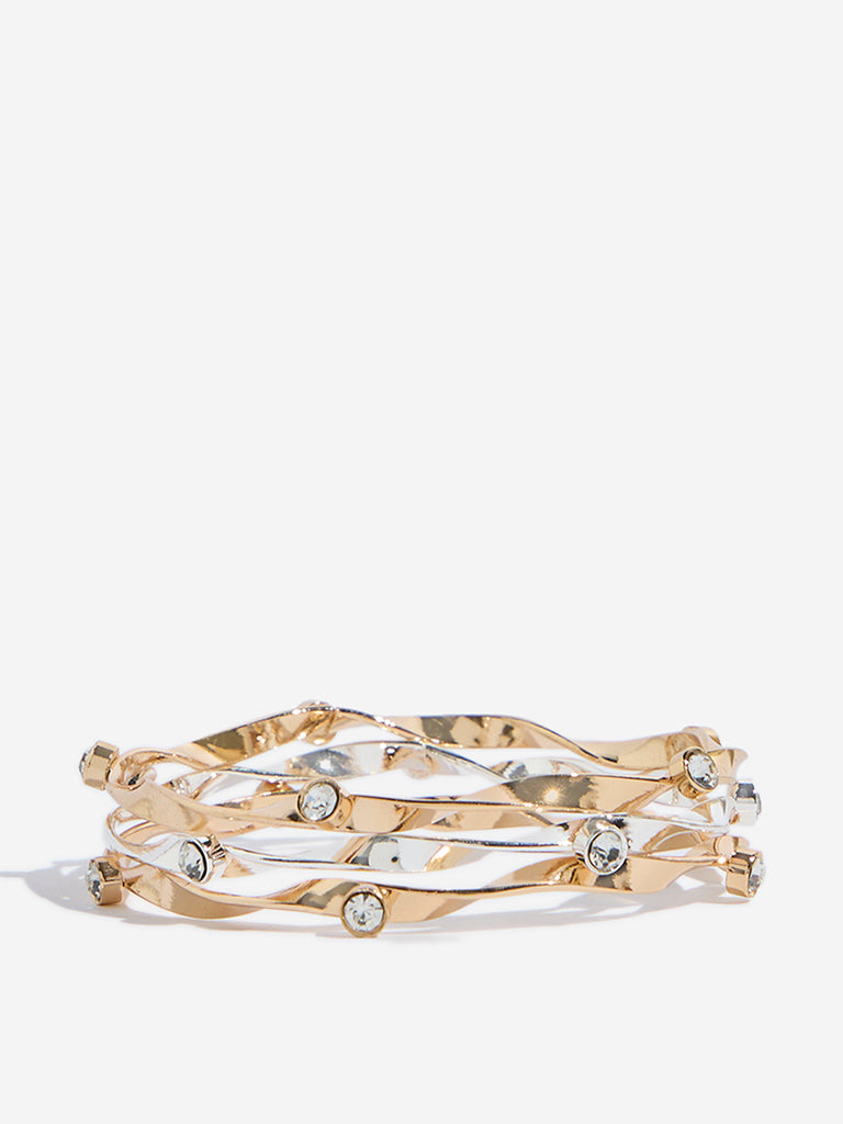 Westside Accessories Gold Twisted Bangles Set - Pack of 3
