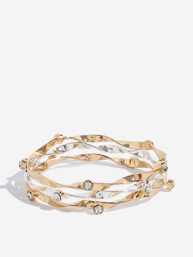 Westside Accessories Gold Twisted Bangles Set - Pack of 3