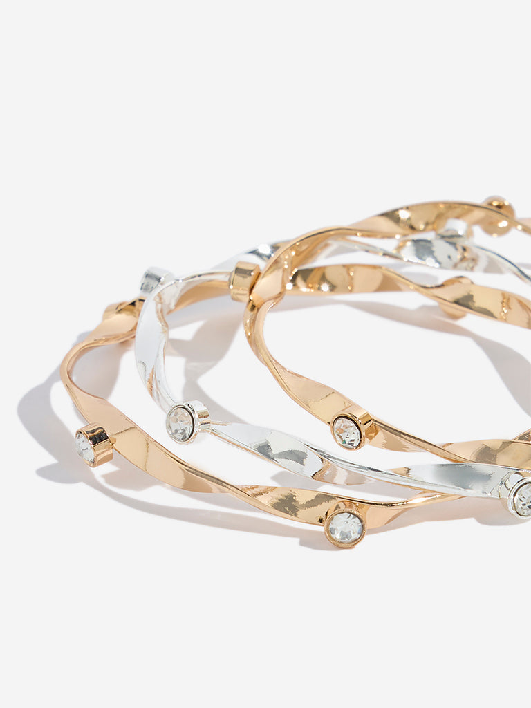 Westside Accessories Gold Twisted Bangles Set - Pack of 3