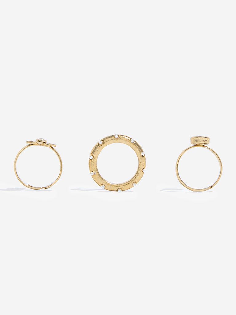 Westside Accessories Gold Pearlescent Rings Set - Pack of 3