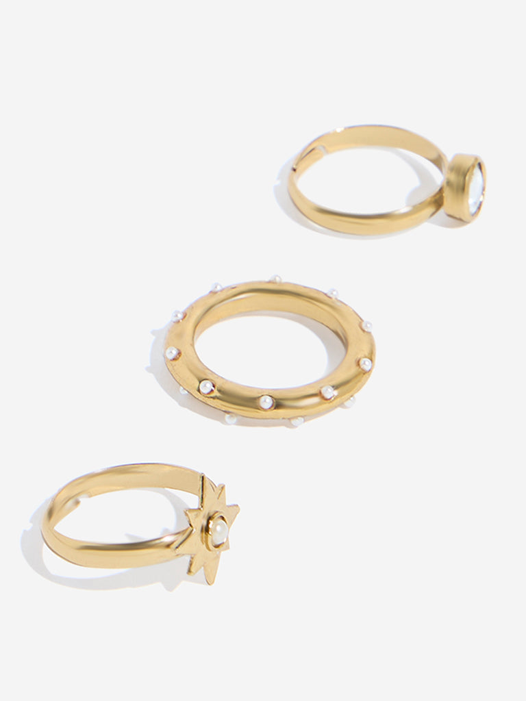 Westside Accessories Gold Pearlescent Rings Set - Pack of 3