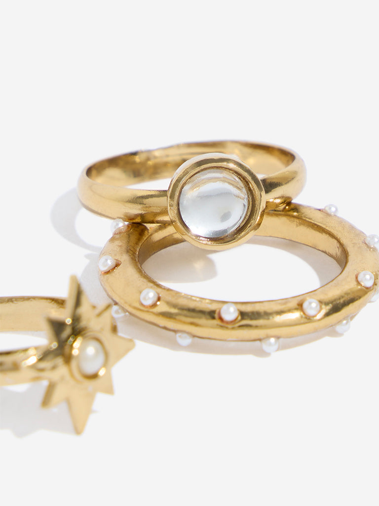 Westside Accessories Gold Pearlescent Rings Set - Pack of 3