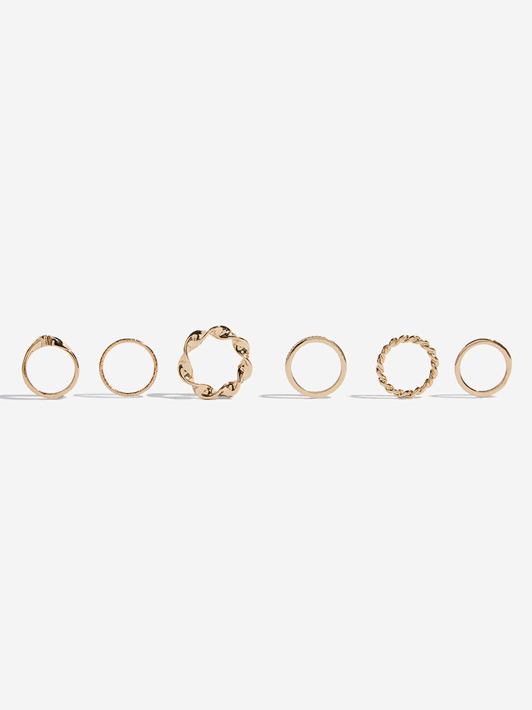 Westside Accessories Gold Twisted And Textured Rings Set - Pack of 6