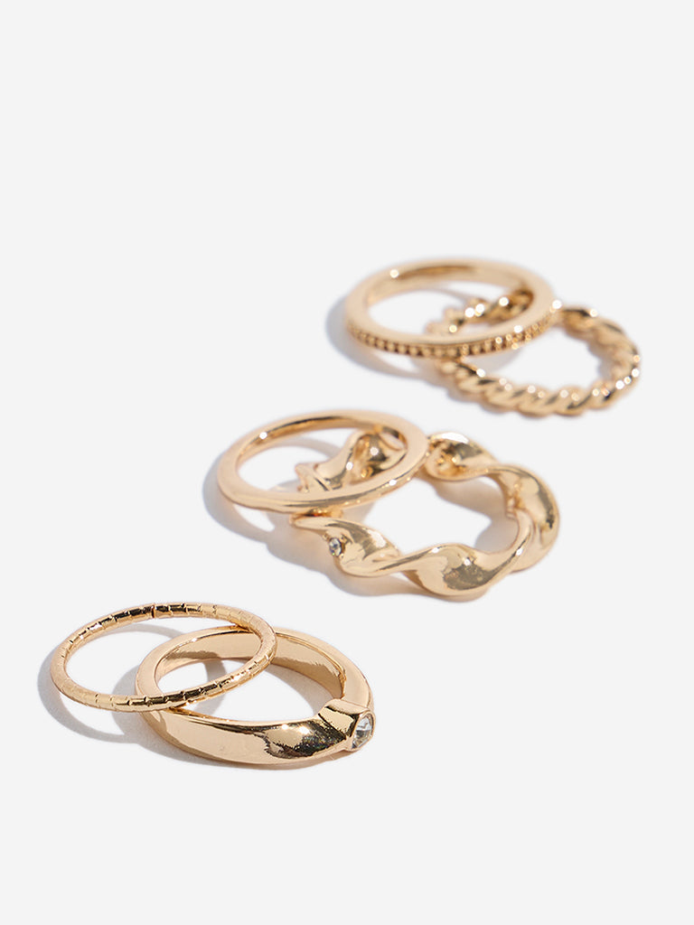 Westside Accessories Gold Twisted And Textured Rings Set - Pack of 6