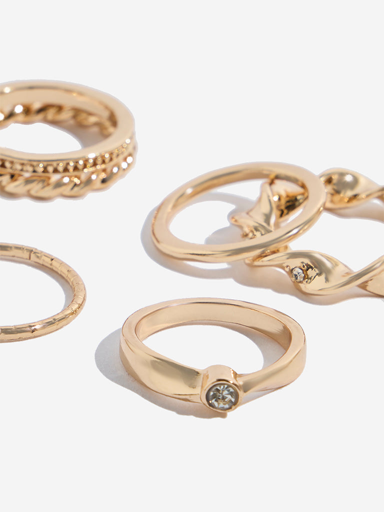 Westside Accessories Gold Twisted And Textured Rings Set - Pack of 6