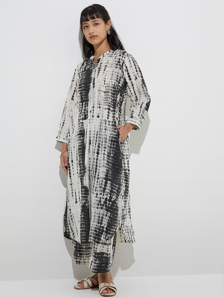 Utsa Black Tie-Dye Printed Cotton A-Line Kurta