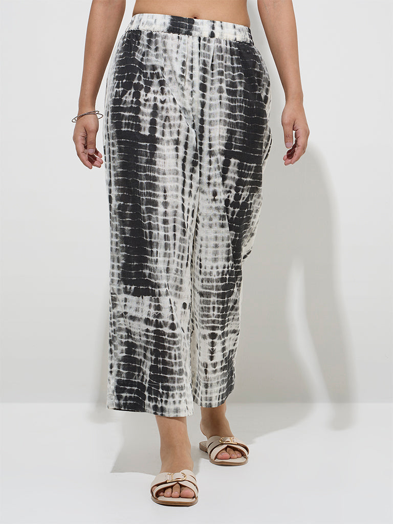 Utsa Black Tie-Dye Design Cotton Ethnic Pants