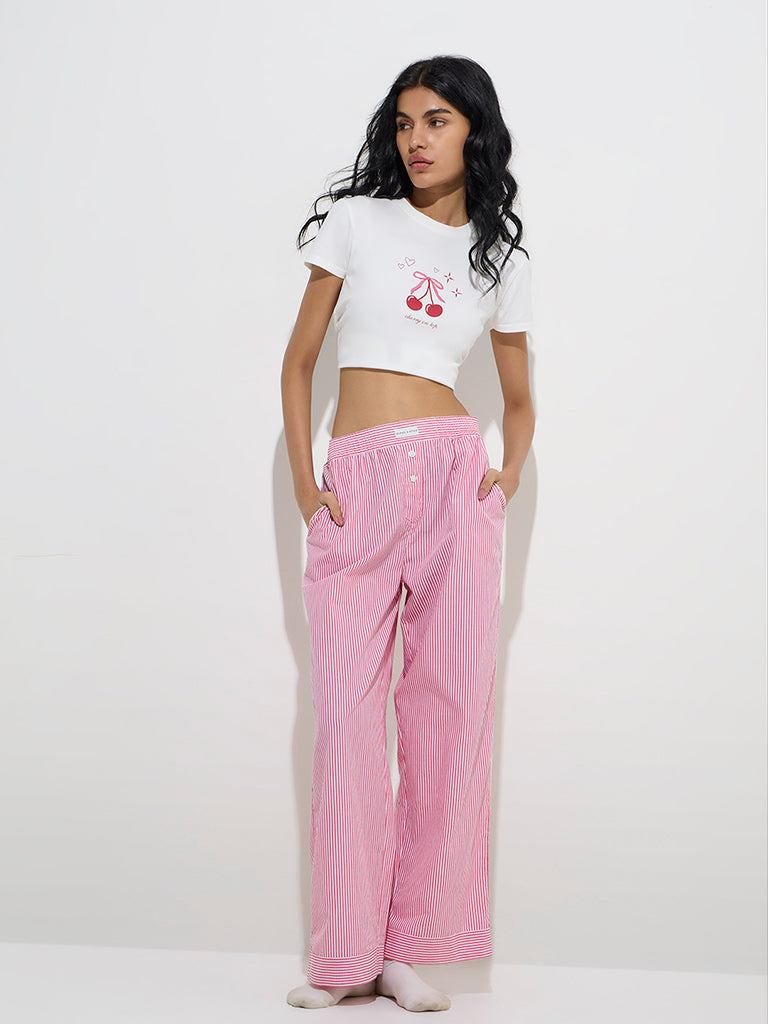 Superstar Red Stripe Printed High-Rise Cotton Pants