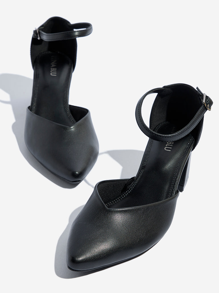 LUNA BLU Black Pointed Toe Block Pump Shoes