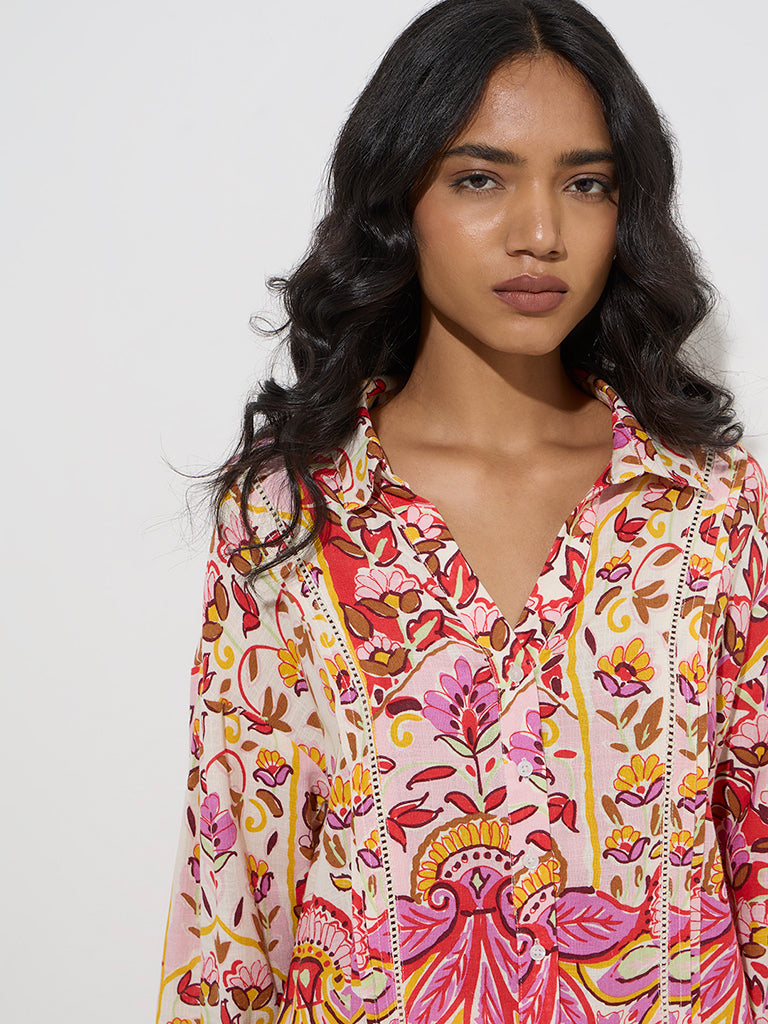 LOV Fuchsia Floral Pattern Shirt