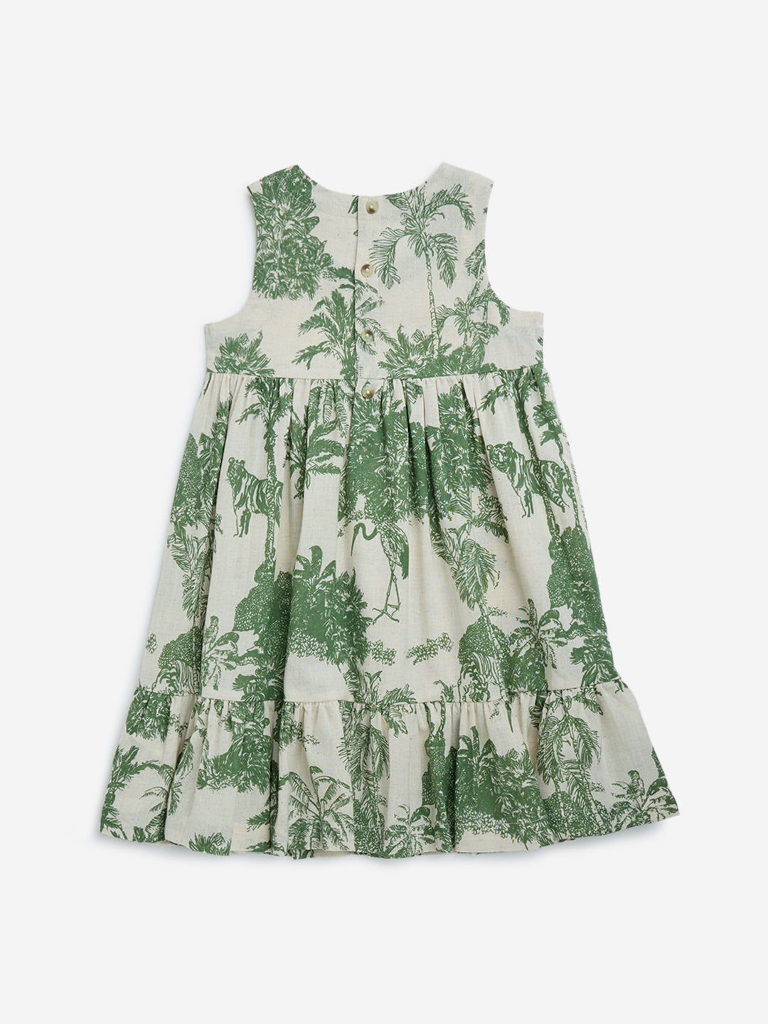 Westside Utsa Kids Girls' Green Nature-Inspired Tiered Cotton-Blend Dress - (2-8yrs) for Ethnic Wear Back View