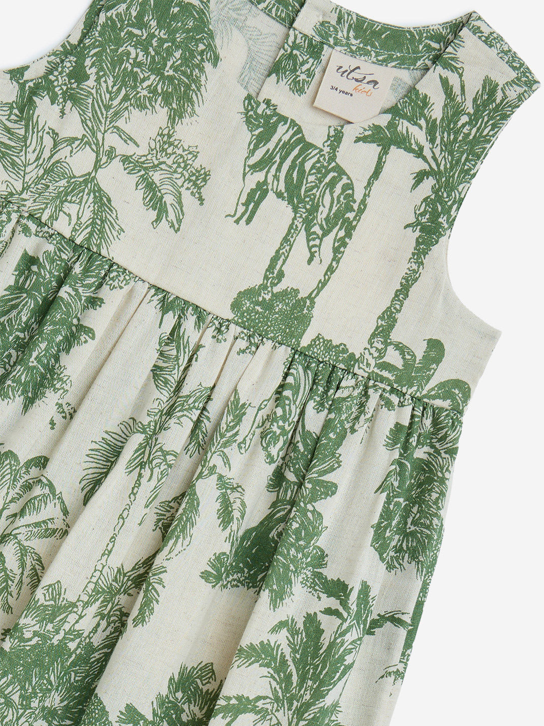 Westside Utsa Kids Girls' Green Nature-Inspired Tiered Cotton-Blend Dress - (2-8yrs) for Ethnic Wear Zoom View