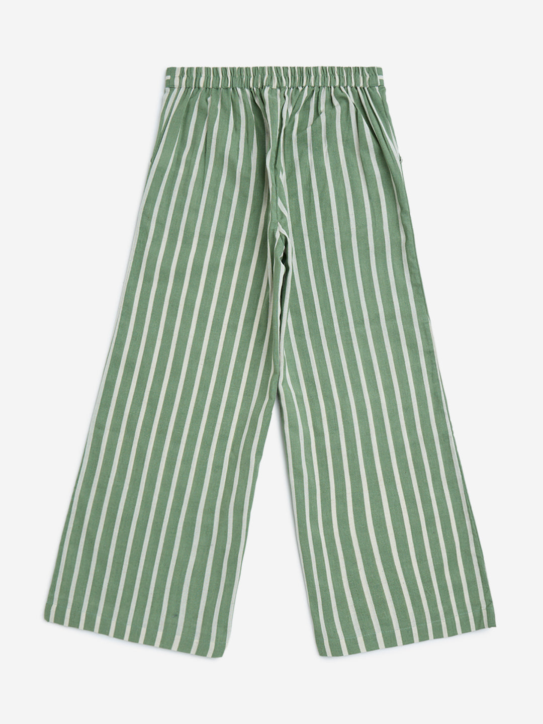 Westside Utsa Kids Girls' Green Stripe Pattern Cotton-Blend Ethnic Pants - (8-14yrs) for Ethnic Wear Back View