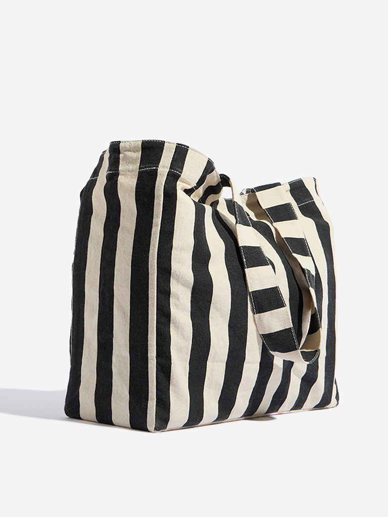 Wunderlove Black Striped Tote Bag