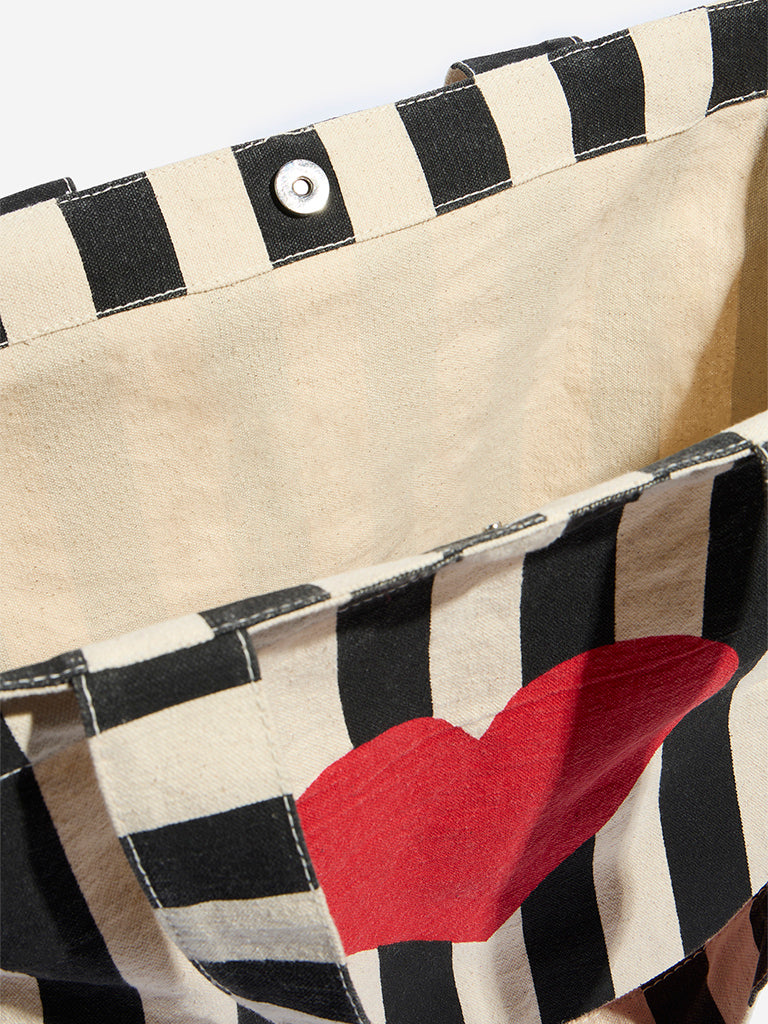 Wunderlove Black Striped Tote Bag