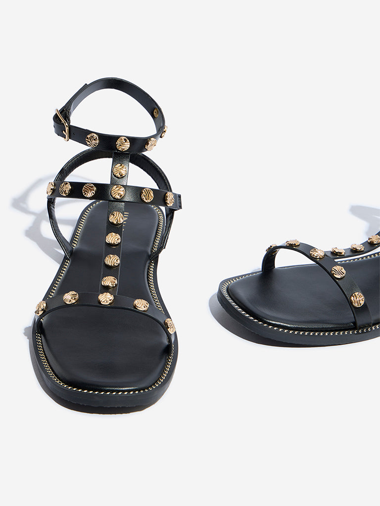 LUNA BLU Black Embellished Gladiator Sandals