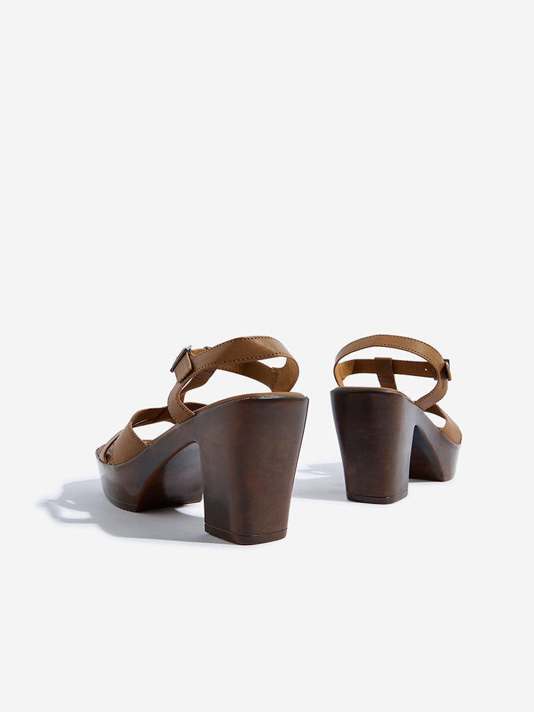 LUNA BLU Tan Multi-Strap Platform Heel Sandals