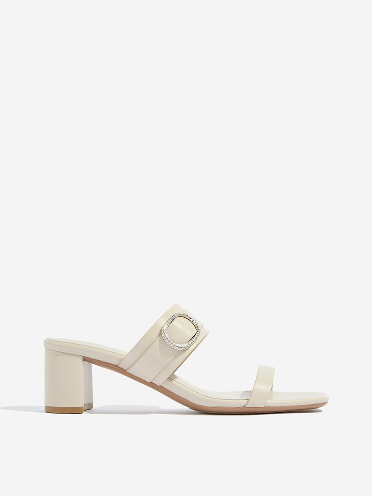 Westside LUNA BLU Women's Ivory Block Heel Sandals Side View