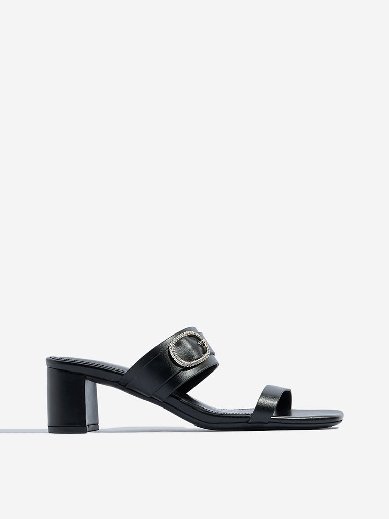 Westside LUNA BLU Women's Black Dual Strap Block Sandals Side View