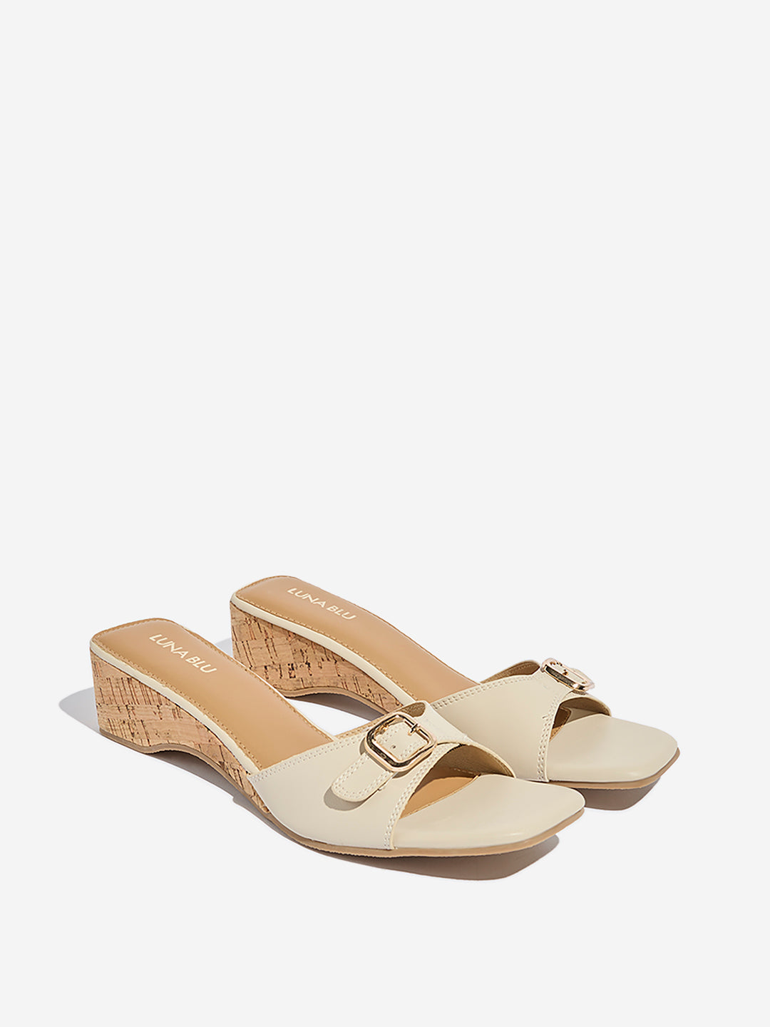 Westside LUNA BLU Women's Ivory Wedge Sandals Front View