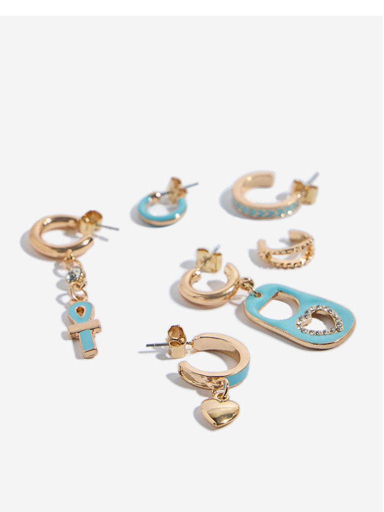 Westside Accessories Gold & Blue Single Earring Stacks - Pack of 6