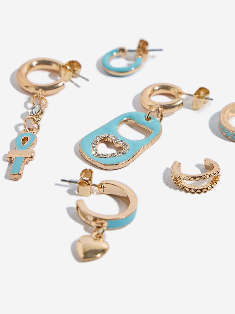 Westside Accessories Gold & Blue Single Earring Stacks - Pack of 6