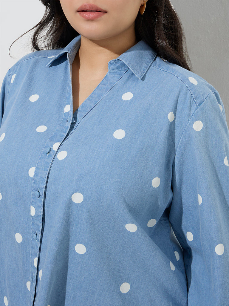 Gia Light Blue Polka Dots Denim Shirt