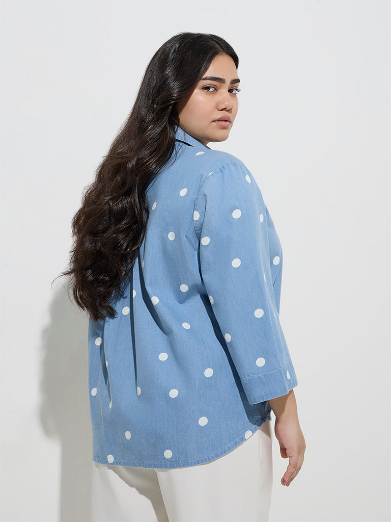 Gia Light Blue Polka Dots Denim Shirt
